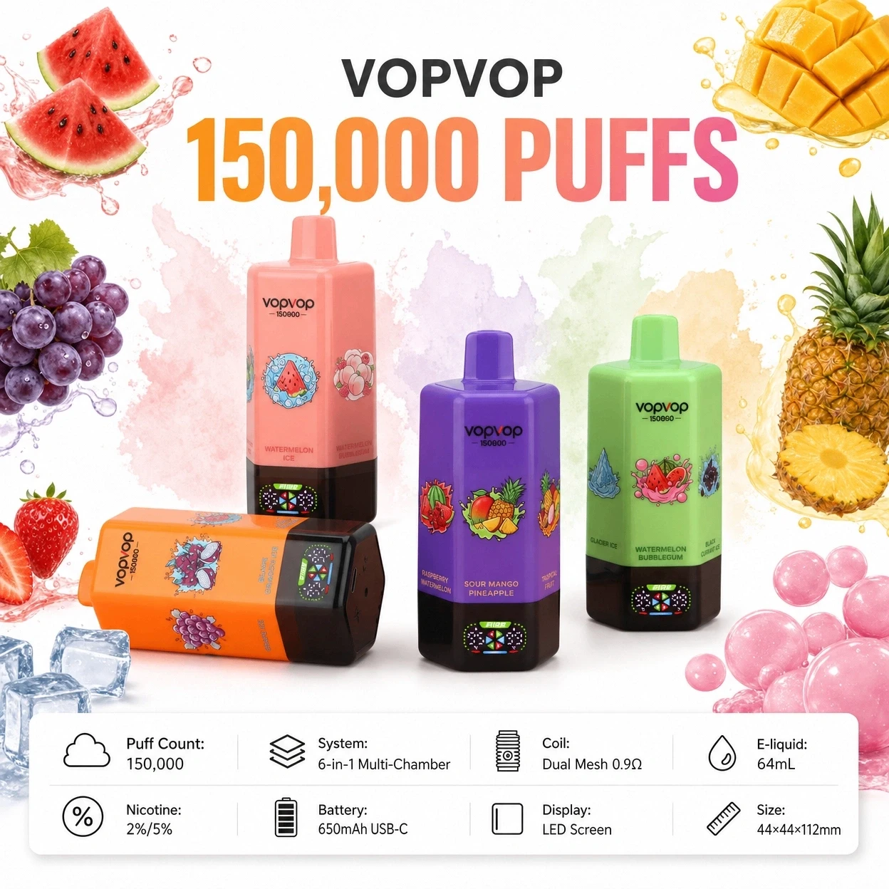 Személy VopVop 150000 Disposable Vape készülékkel, vegyes gyümölcs ízekkel