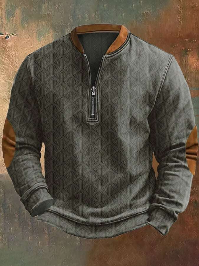 Moletom masculino casual vintage geométrico de malha jacquard