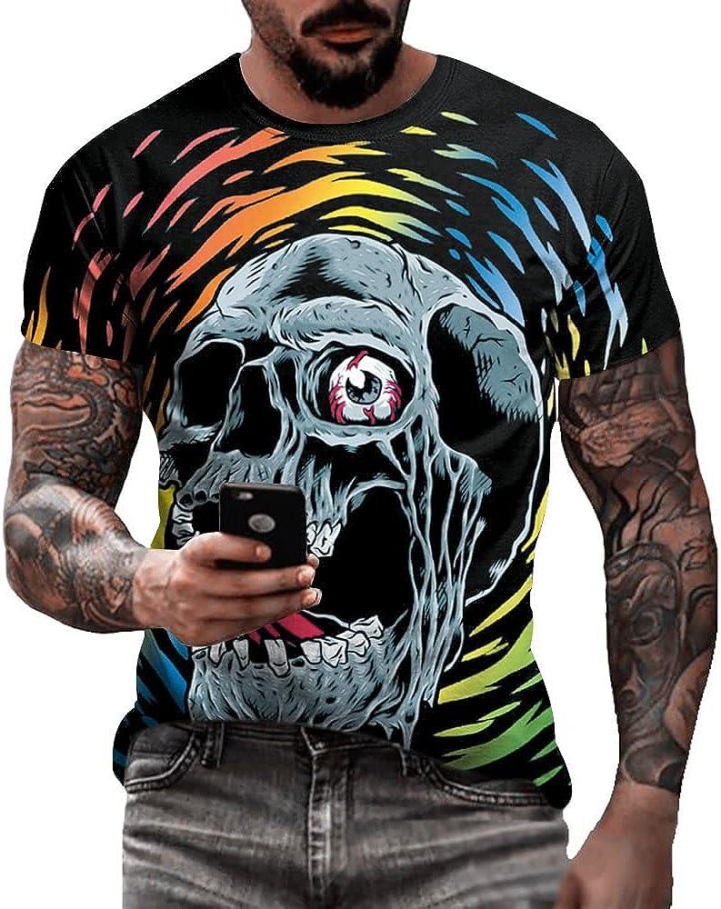 Men's 3D Print Skull T-Shirt 3D Creative Print Short Sleeve T-Shirt Casual Round Neck Novelty Street Fashion Tees Shirt