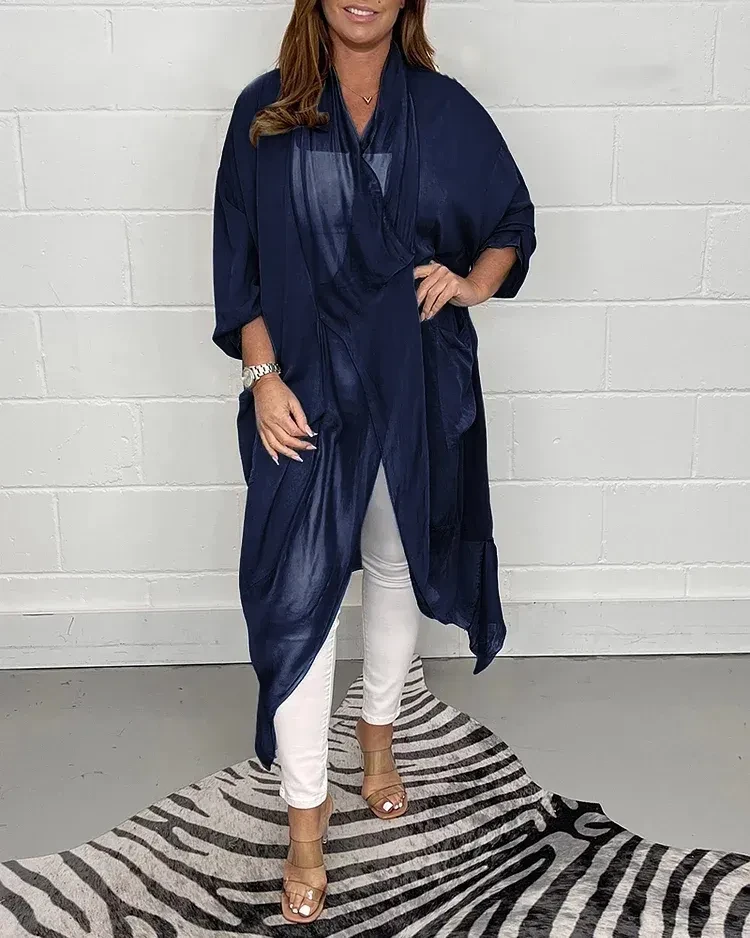 TOP FEMININO DE SEDA SOLTO COM DECOTE V