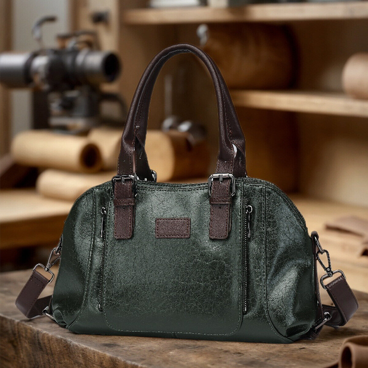 Vintage style handbag: large capacity, natural leather