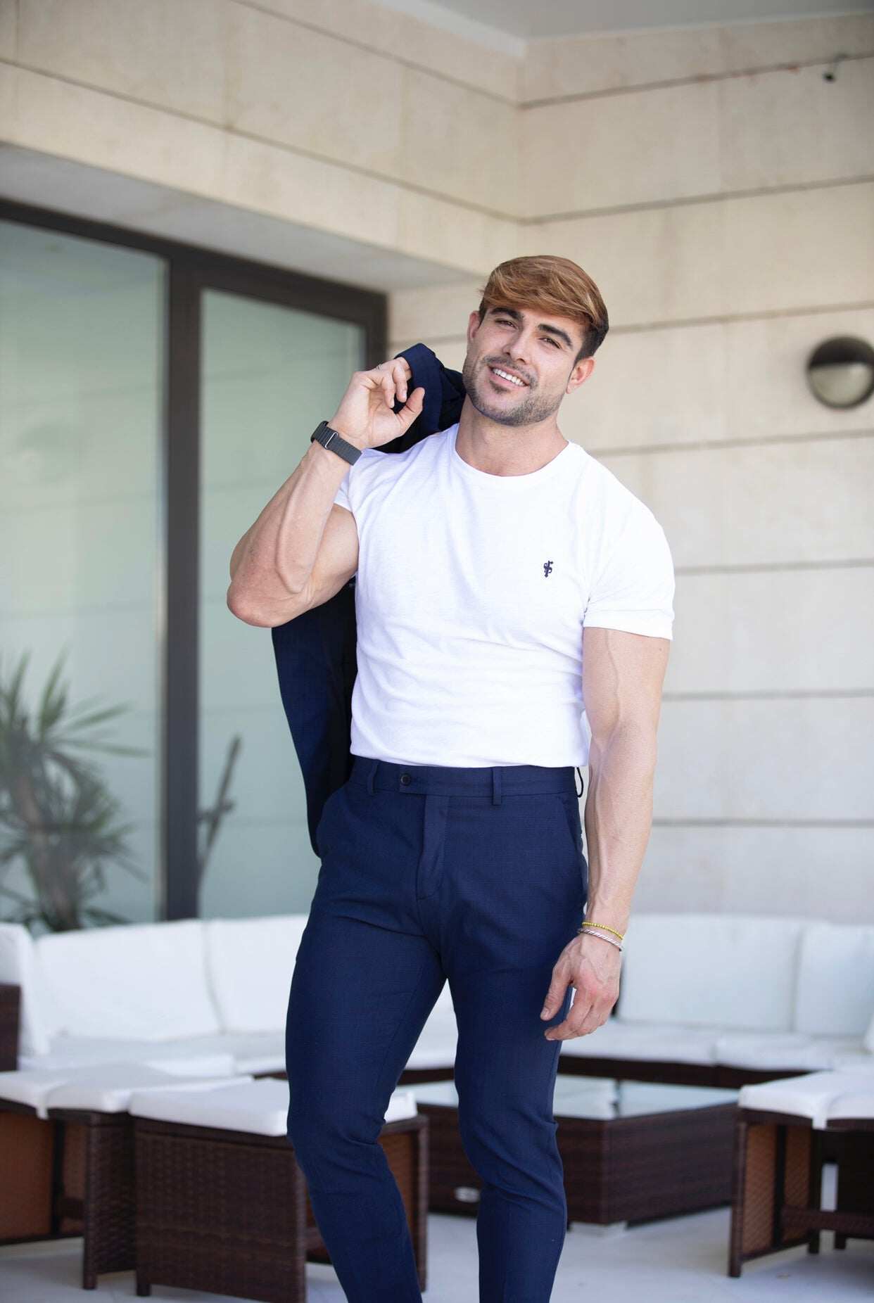 Slim Formal Mid Navy & Black Multi Check Stretch Trousers - FST008