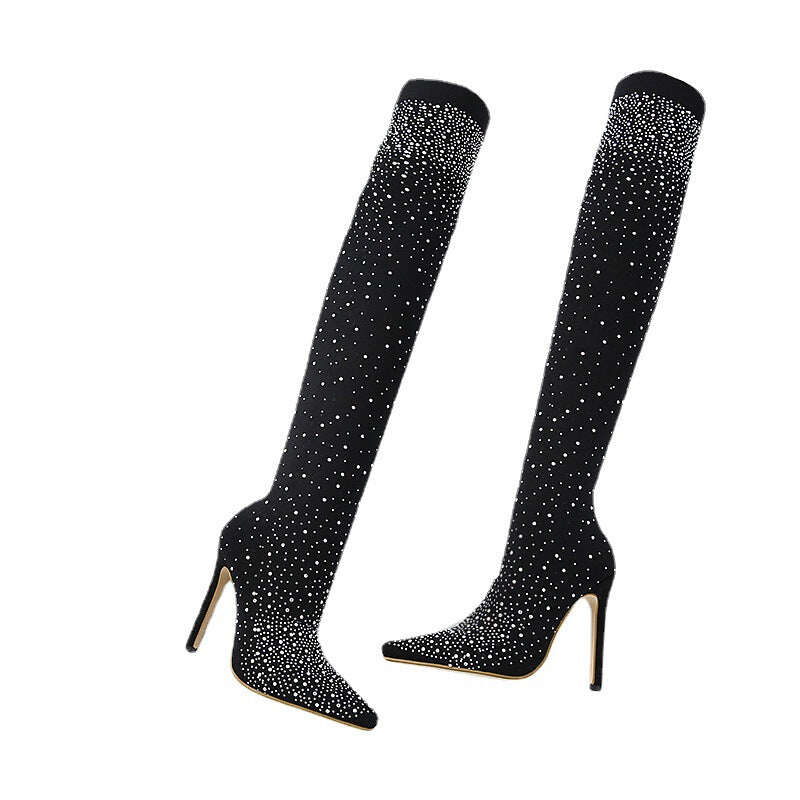 【✨Novos produtos 2025】👢Botas femininas com strass brilhantes sobre o joelho