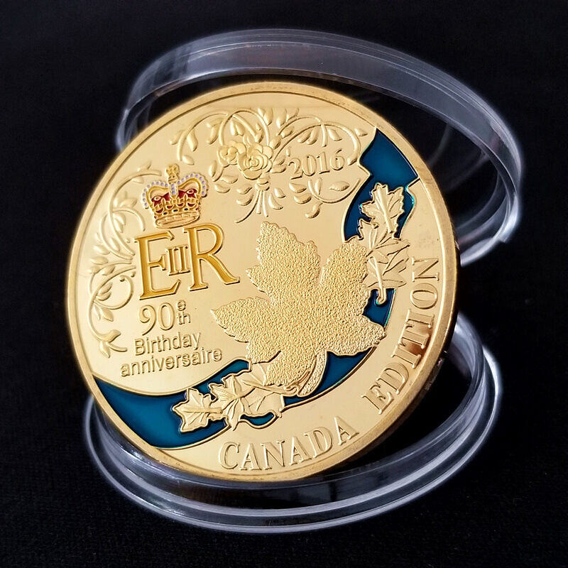 【🎉50% OFF】 Moeda comemorativa do 90º aniversário da Rainha 2016 e folha de bordo canadense (ouro 18K/prata 925)