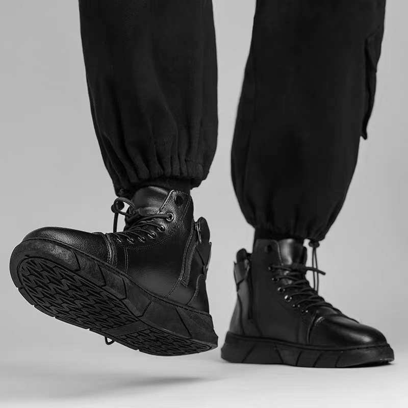 Novas botas de couro elegantes para homem-Design de amortecimento único, palmilha ultra confortável