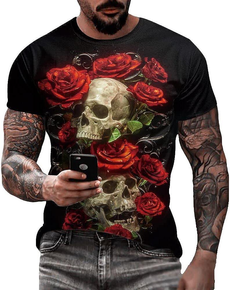 Men's 3D Print Skull T-Shirt 3D Creative Print Short Sleeve T-Shirt Casual Round Neck Novelty Street Fashion Tees Shirt