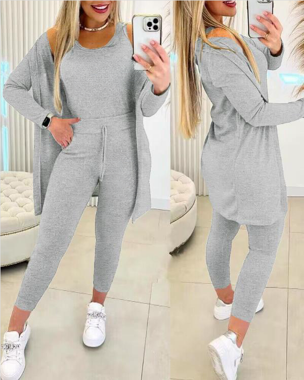 NOVO CONJUNTO FEMININO (TOPS + CALÇAS + JAQUETA) CONJUNTO DE 3 PEÇAS