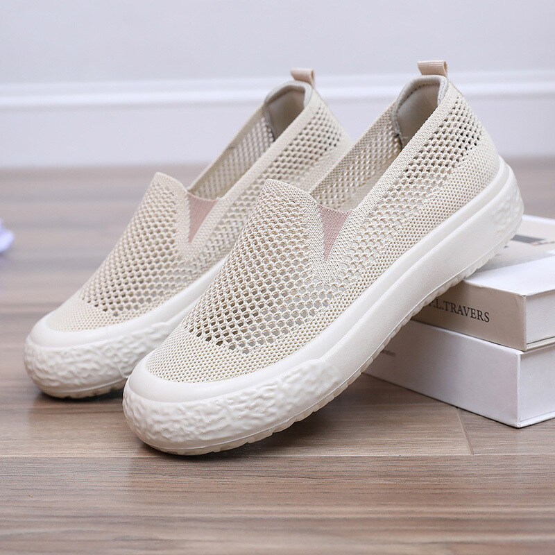 Mocassins de malha femininos de verão, sapatos casuais baixos