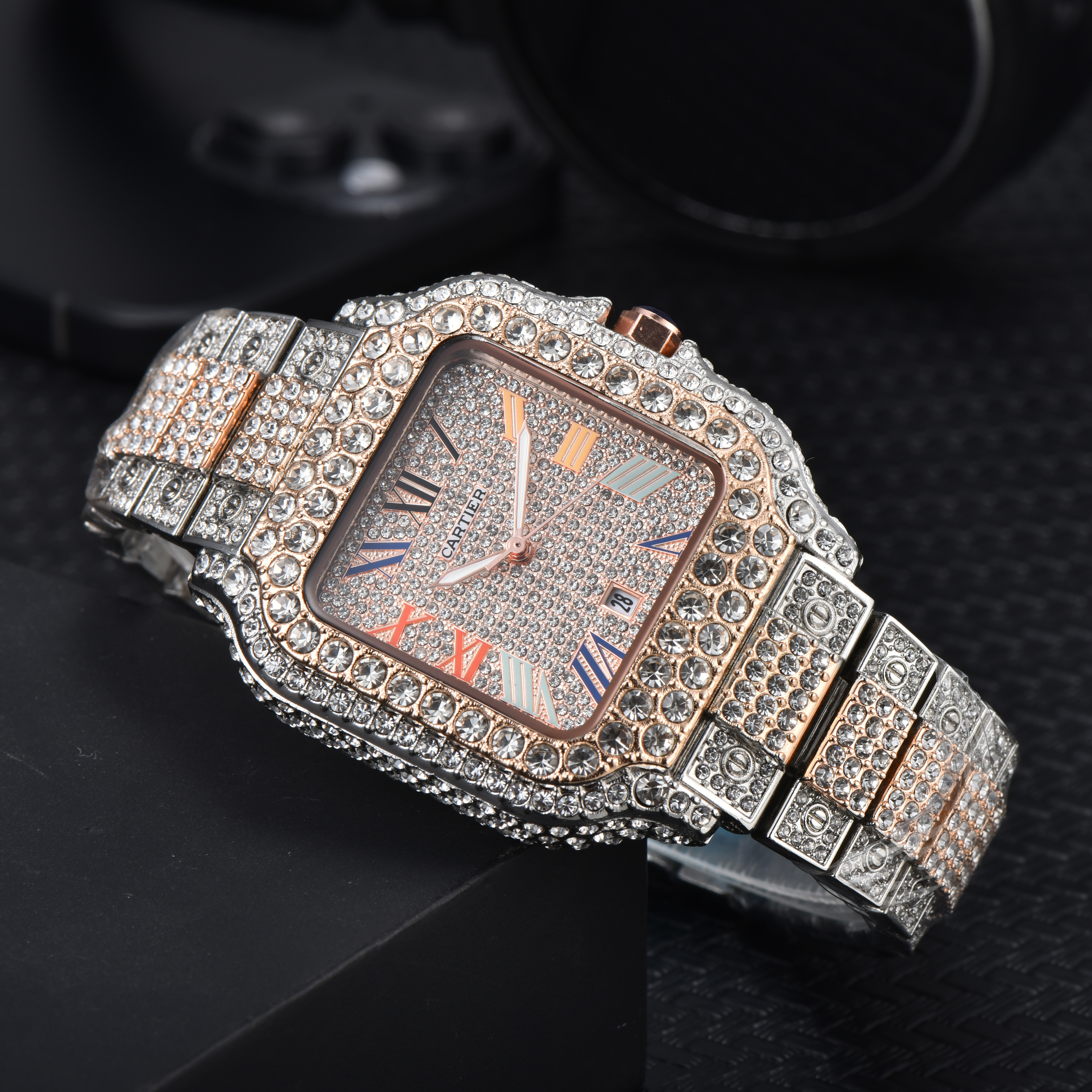 40mm Cartier Santos 100 XL - pełna tarcza ICED