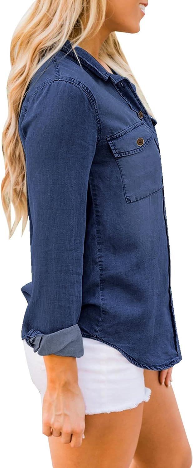 luvamia farmer ing Női Chambray Jean Western Shirts Hosszú ujjú gombos felsők