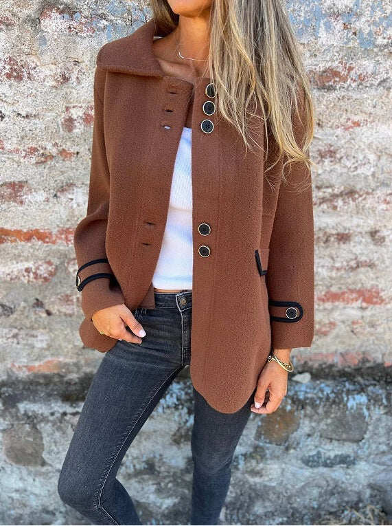 PROMOÇÃO🔥 Casaco feminino de lã folgado com botões