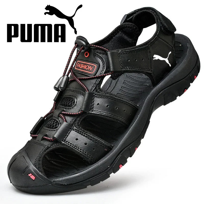 Sandálias PUMA® em pele de bezerro costuradas à mão