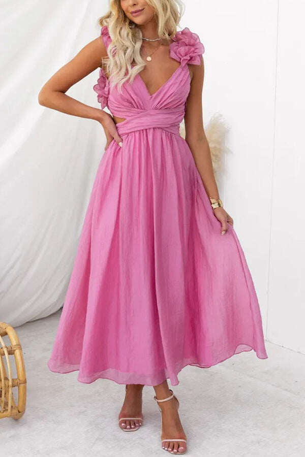Vestido sexy sem costas em algodão e linho com alças ajustáveis