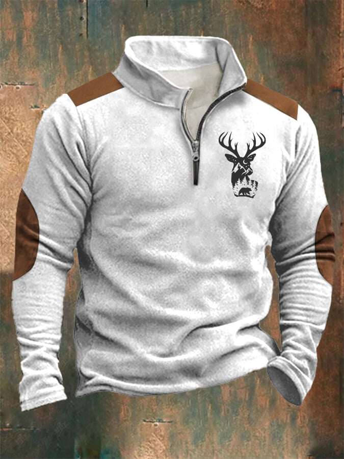 Moletom masculino com zíper e gola alta estampada estilo ocidental