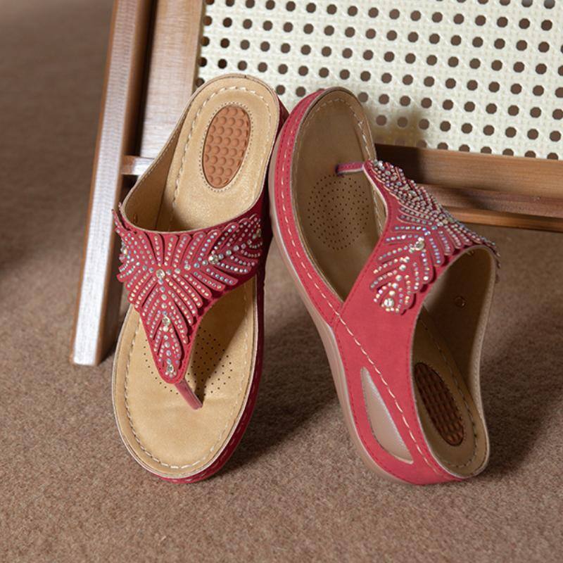 Sandálias ortopédicas casuais femininas 2023, chinelos Crystal Rome Fashion Clip Toe