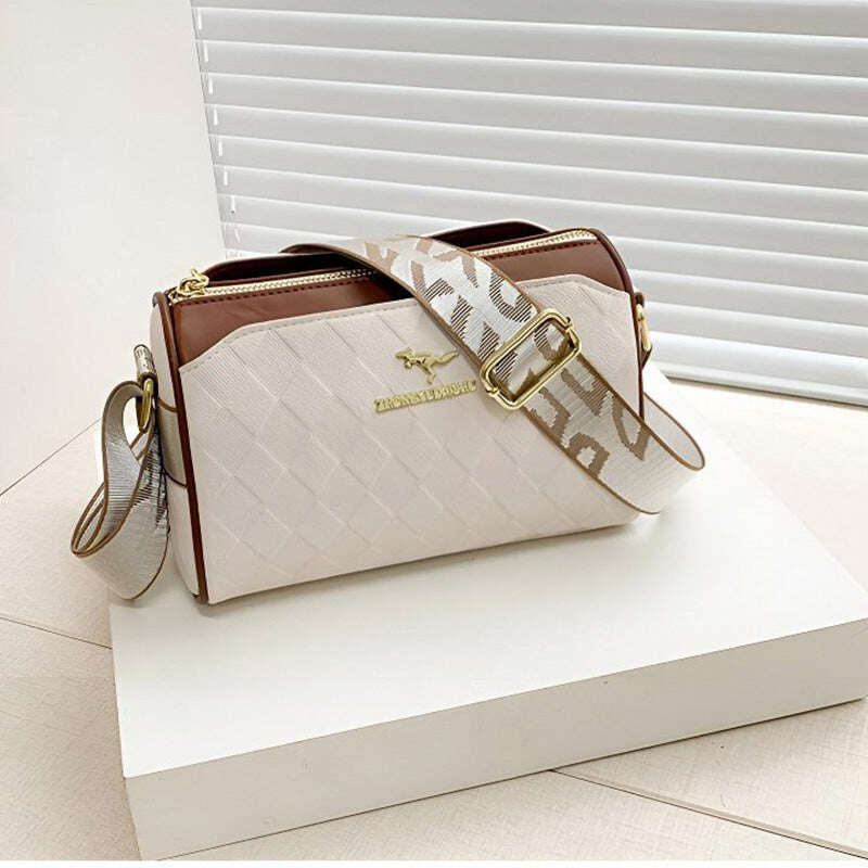 BOLSA CROSSBODY DE 3 CAMADAS COM PADRÃO DE DIAMANTE ELEGANTE DE GRANDE CAPACIDADE