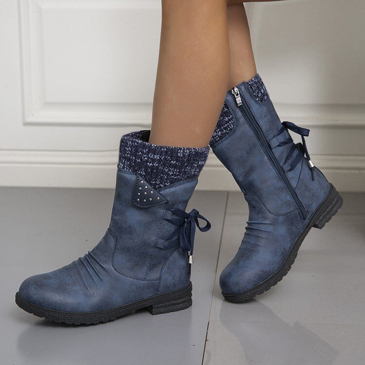 🔥51% DE DESCONTO AGORA - Botas de neve femininas de cano médio com punho de suéter, botas quentes de inverno