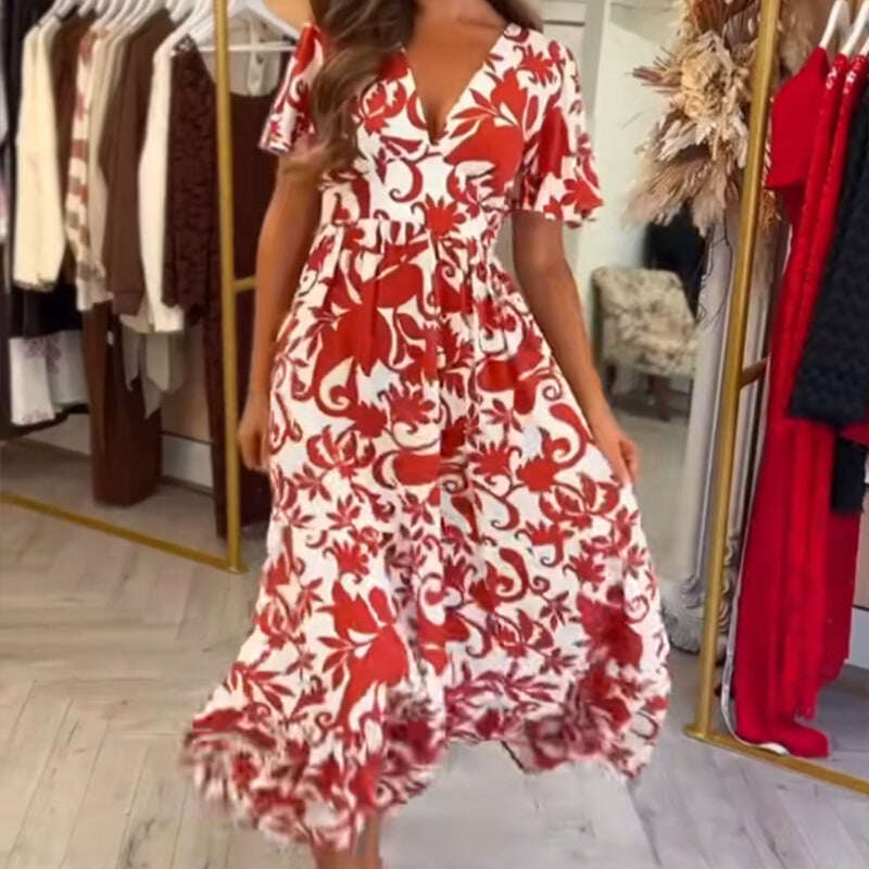 🌸Spring Specials🌸  Women's Fashion Printed V-Neck Flowy Dress