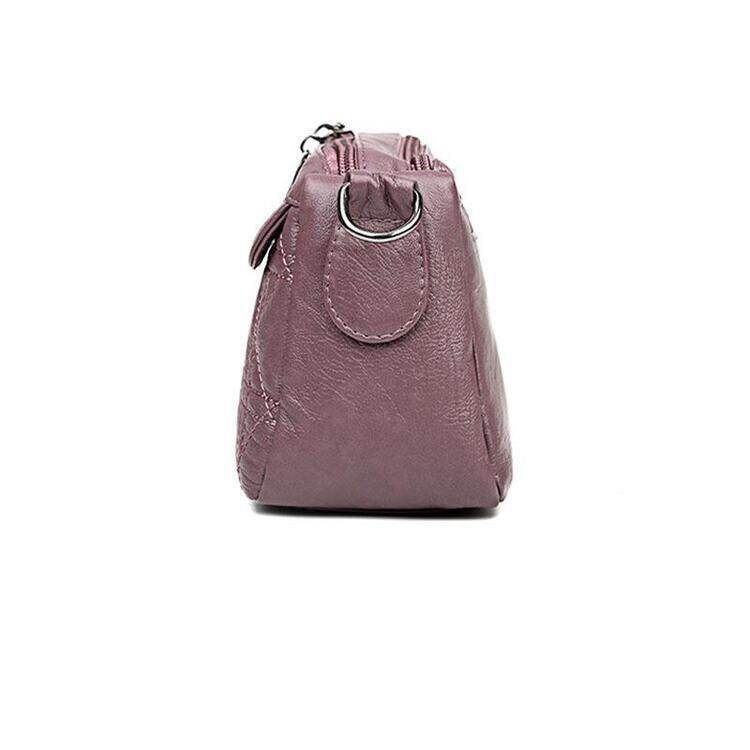 Bolsa de ombro inclinada de camada dupla de grande capacidade feminina lavada bolsa de couro macio