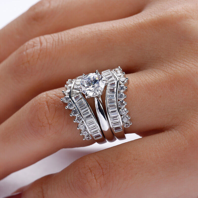 Комплект пръстени от 3 части от стерлингово сребро в стил ар деко