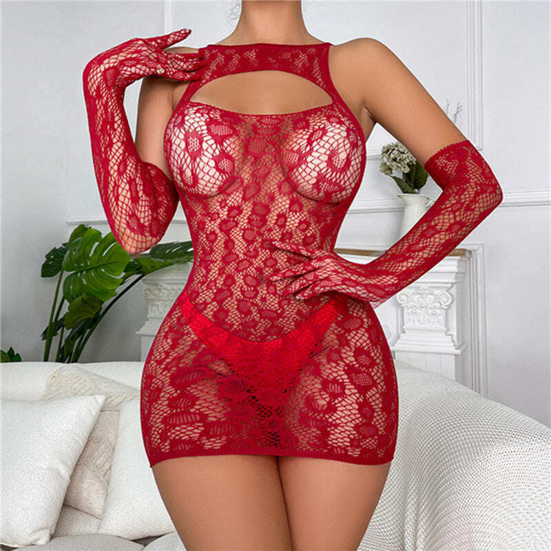 Комплект издълбани ръкавици с плетена пола