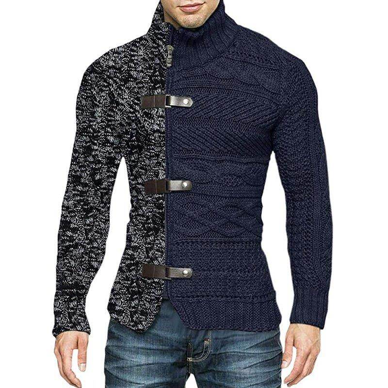2022 Jesień/Zima Turtleneck Sweater Męski Kolor Matching Leather Button Long Sleeve Knit Sweater