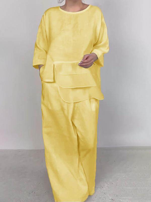 Elegante conjunto feminino de três peças em cetim de cor sólida