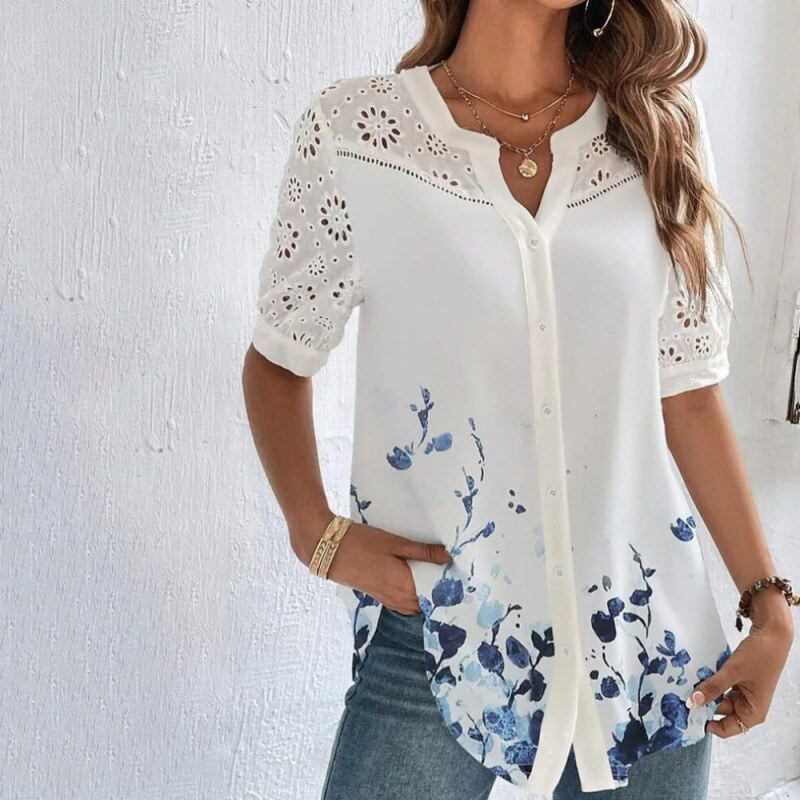 Nova moda com lapela de botão e mangas curtas
