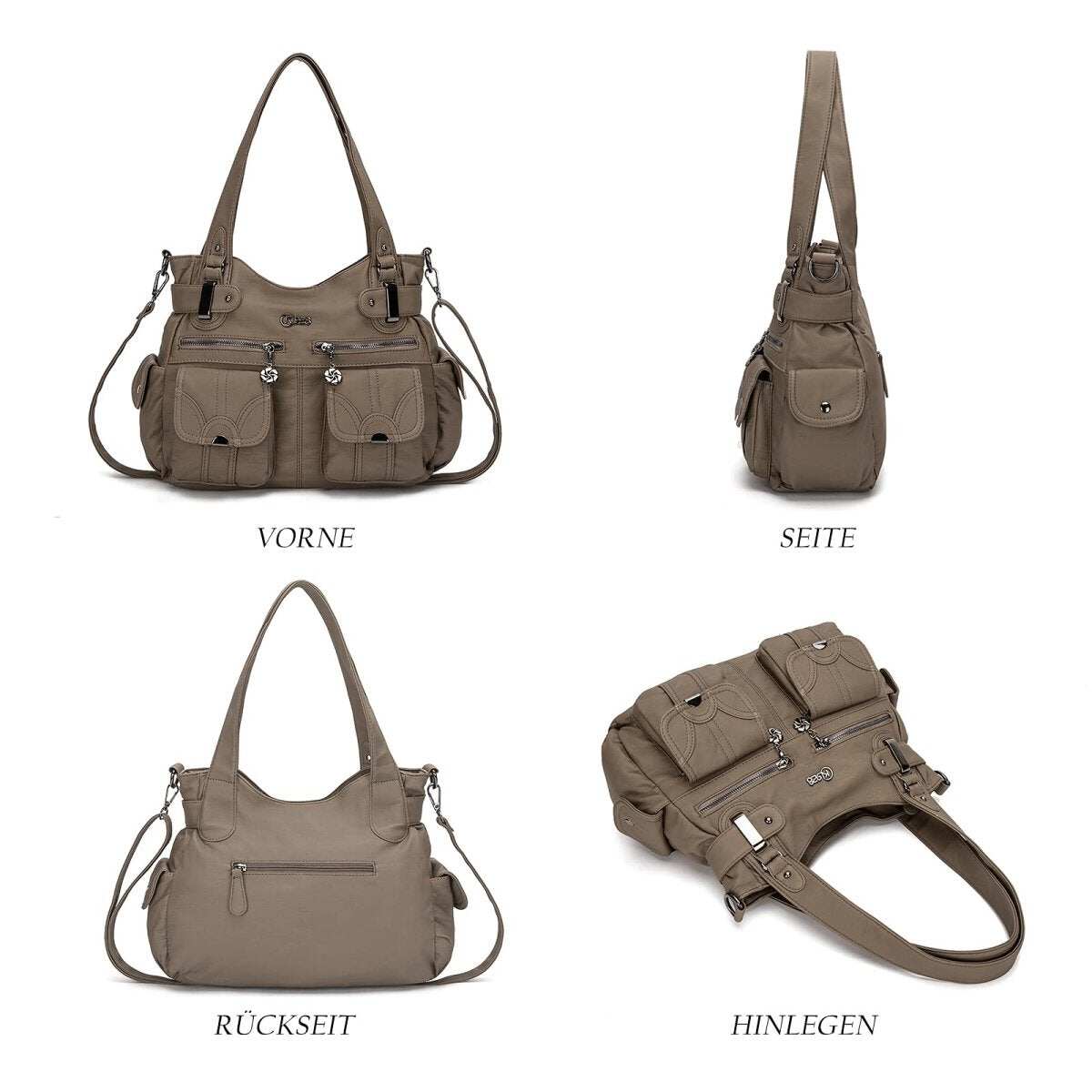 Bolsa de couro premium com muitos bolsos