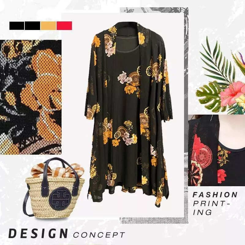 Vestido sem mangas com decote redondo e estampa floral com cardigan