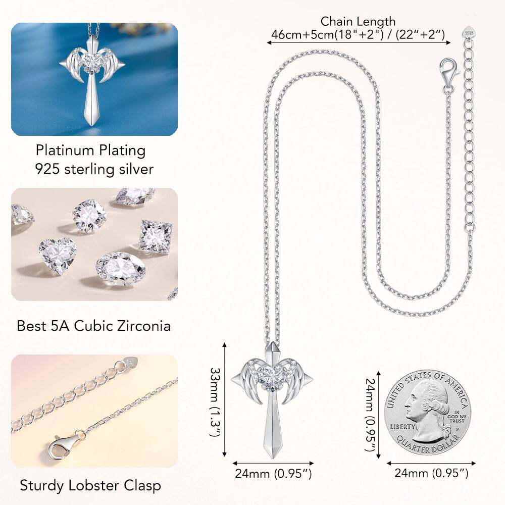 Colar de cruz com asas de anjo presente