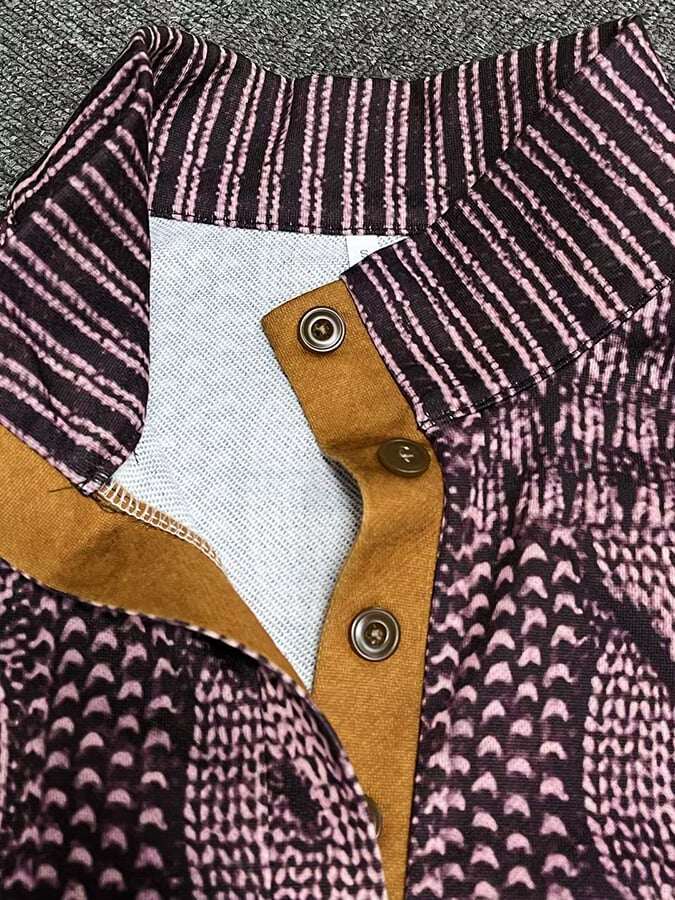 Moletom casual masculino com estampa retrô e botão de gola alta