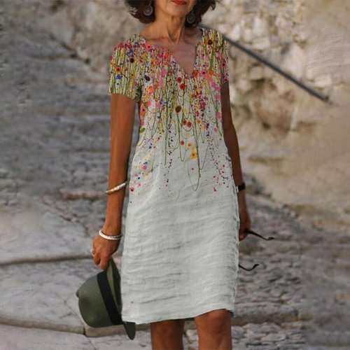 Pescoço em V, elegante vestido folgado casual vintage