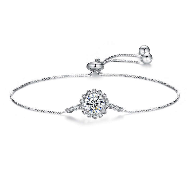 Pulseira elegante de prata esterlina com floco de neve e diamante Moissanite