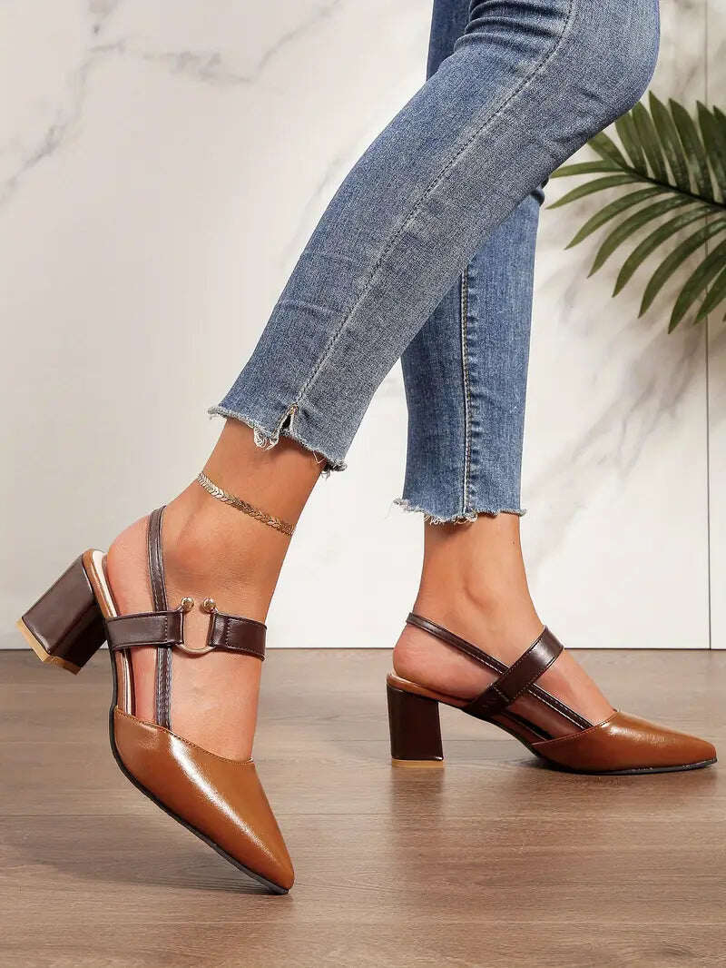 🔥 Dia 49% de desconto - Botas de salto alto estilosas e versáteis com salto grosso, bico fino, design confortável e costas abertas