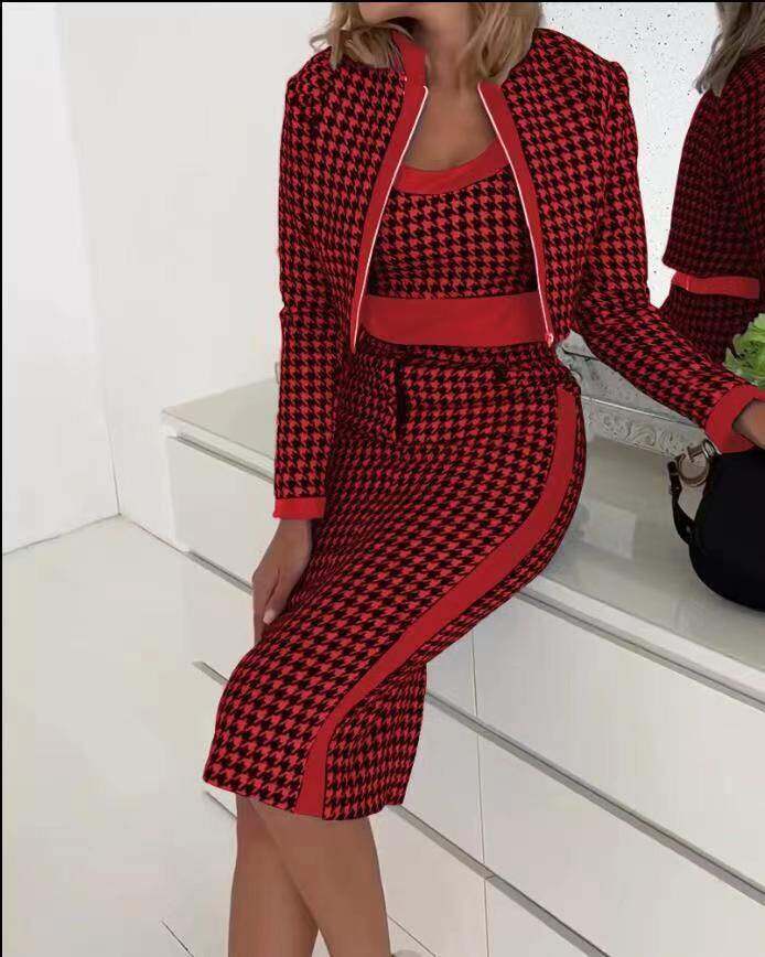 Colete feminino de moda de rua, cardigã, saia justa, terno de três peças, promoção Colete feminino de moda de rua, cardigã, saia justa, terno de três peças, promoção Colete feminino de moda de rua, cardigã, saia justa, terno de três peças, promoção Colet
