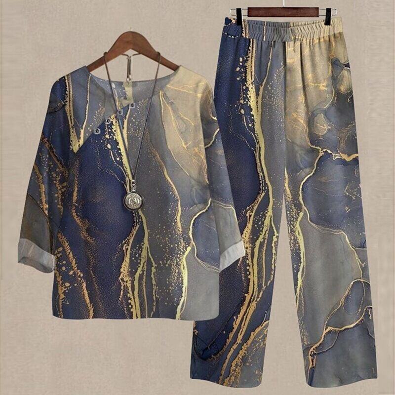 【S~5XL】😍2024 Novo conjunto de blusas e calças estampadas de duas peças
