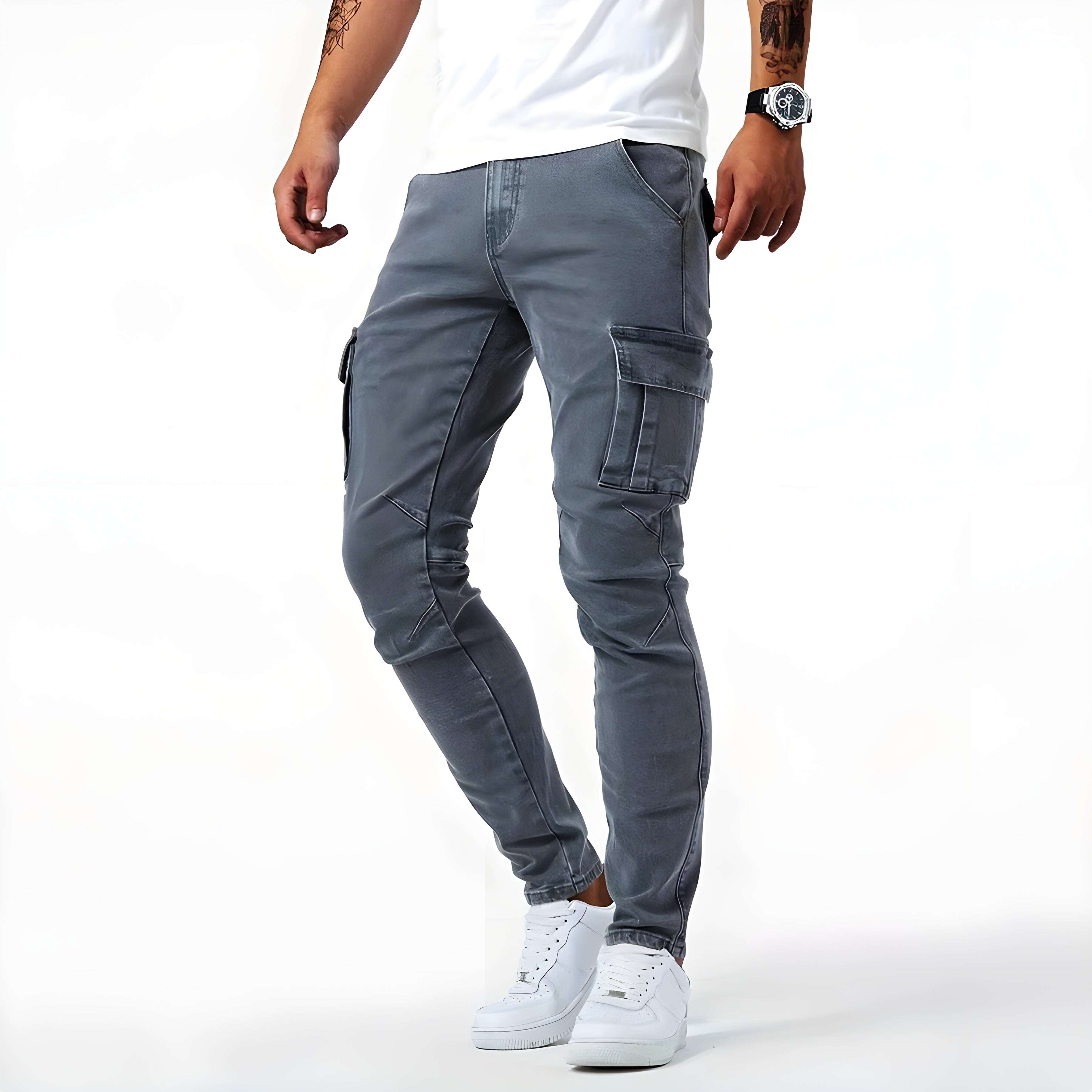 Calça cargo jeans elástica