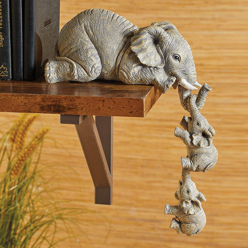 Decorações de jardinagem de resina de três elefantes estatuetas de elefante fofo