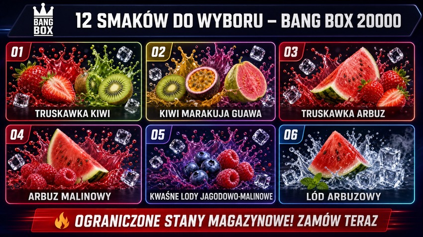 Bang Box 20000 Puffs smaki 7-12 – banan mango winogrono niebieski lód