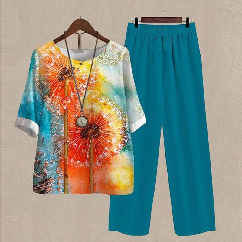 【S~5XL】😍2024 Novo conjunto de blusas e calças estampadas de duas peças