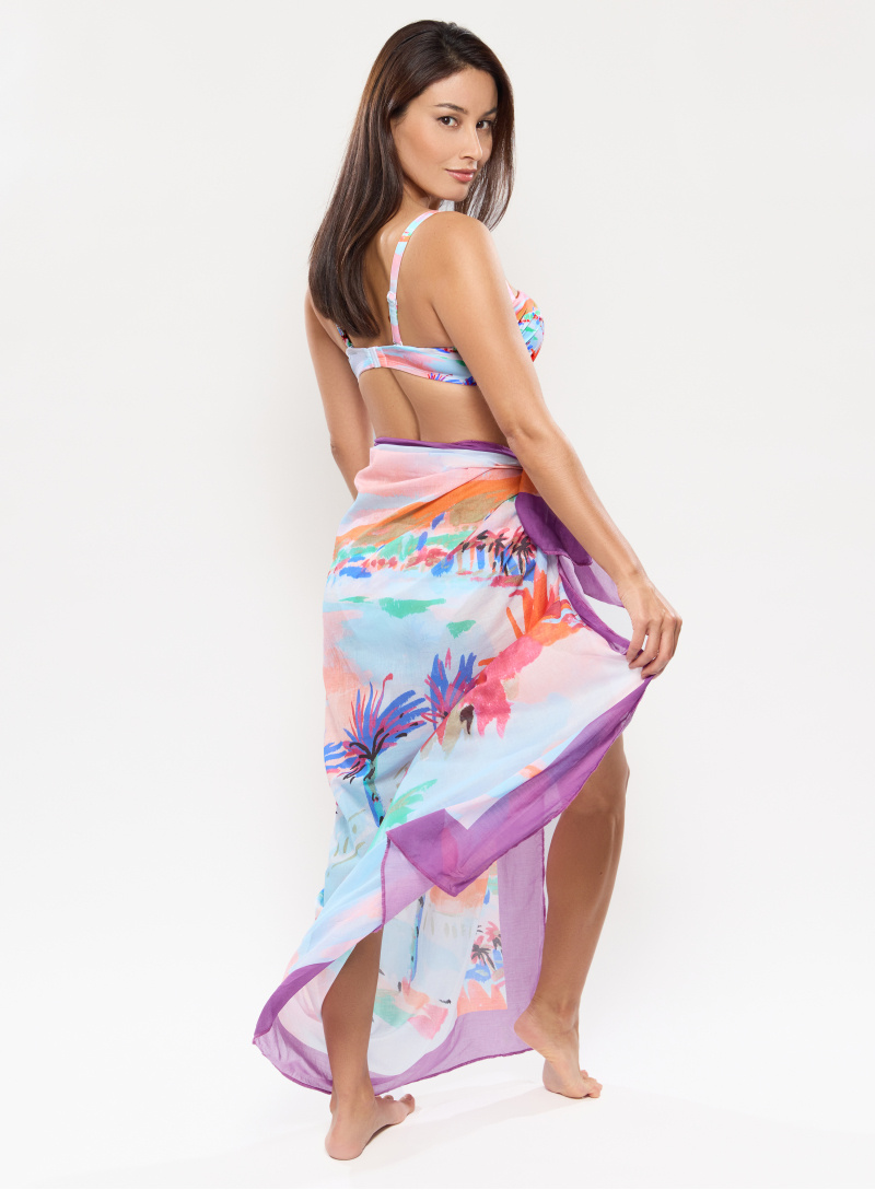 Printed Sexy Shawl Bandeau Bikini Three-piece Set