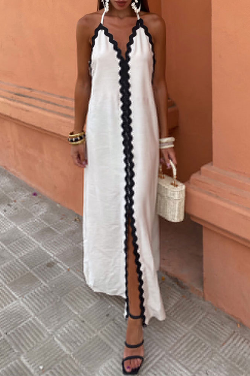 Sexy Street Wave Lace Up Patchwork Backless Contraste Vestidos Sem Mangas