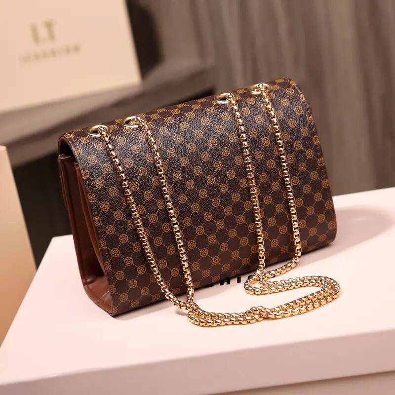 Polka Dot Print Shoulder Bag, Trendy Chain Crossbody Bag, Retro Square Handbag, Purse For Women