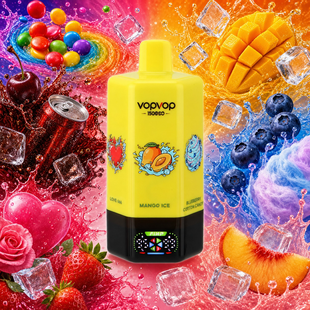 vopvop-150k-6in1-yellow-rainbow-candy-cherry-cola-love666-mango-ice-blueberry-cotton-candy-peach-ice