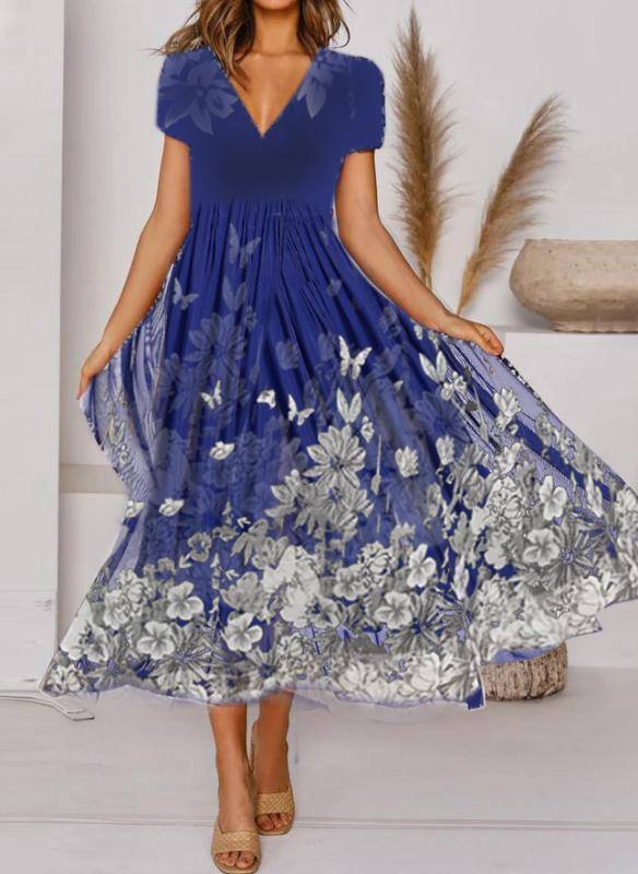 Šaty s květinovým potiskem do V