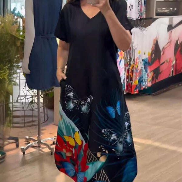 2025 New Elegant V-neck Floral Dress with Pockets