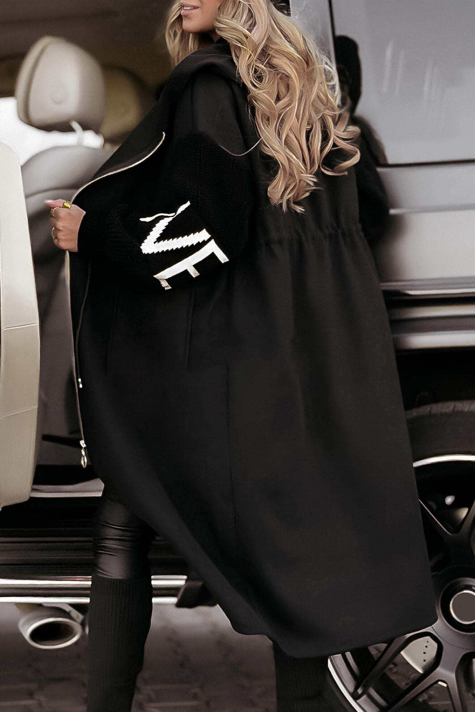 Casaco de mulher patchwork casual manga comprida com capuz