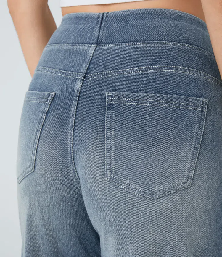 JEANS DE CINTURA ALTA COM PERNAS LARGAS MUITO ELÁSTICAS