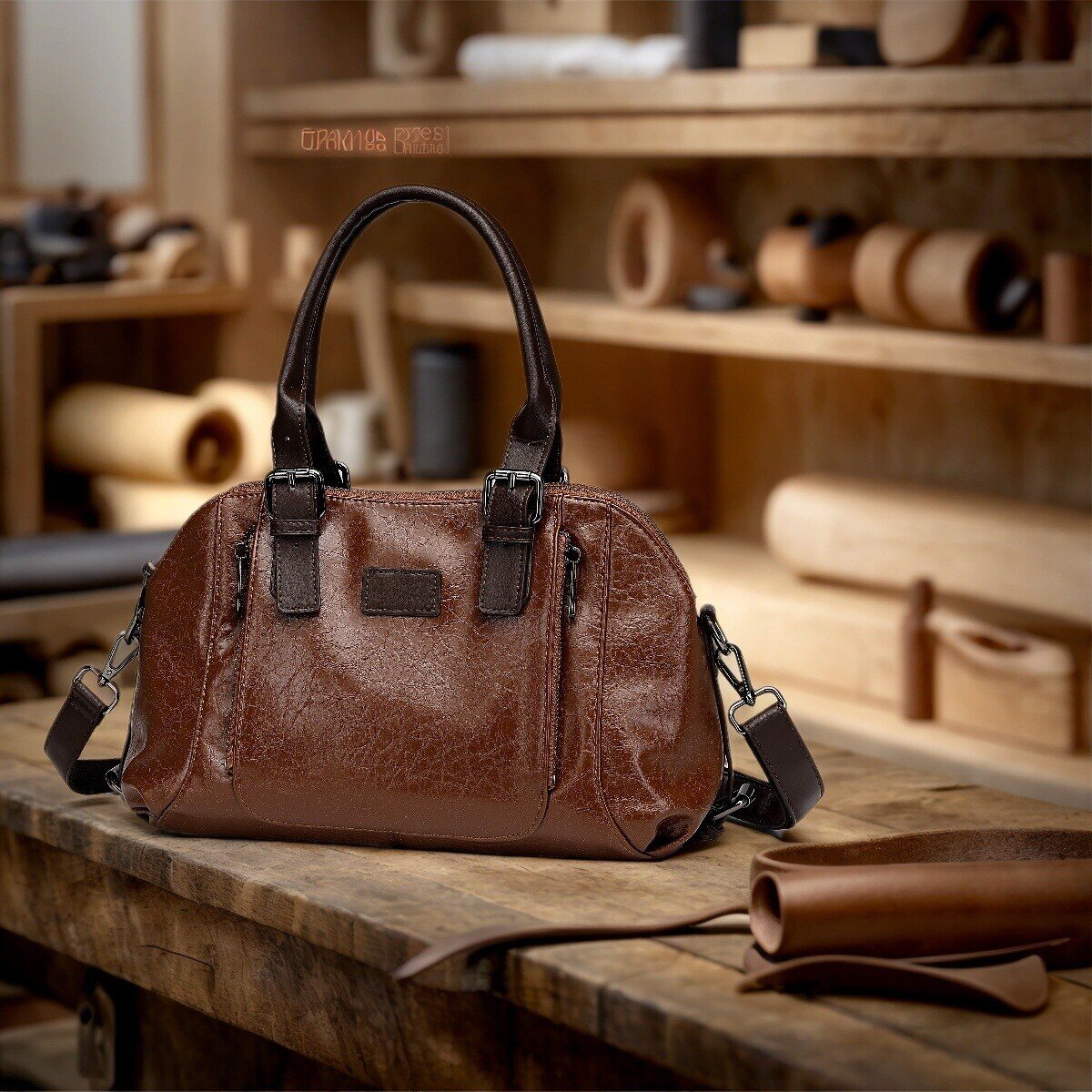 Vintage style handbag: large capacity, natural leather